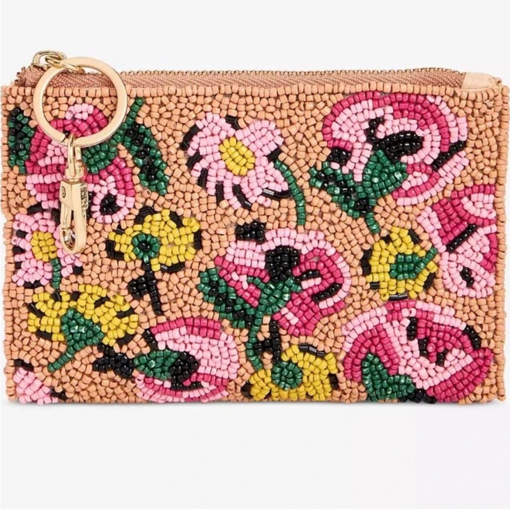 Glass Beaded Floral Zip Wallet Coin Purse NWT $39 MSRP